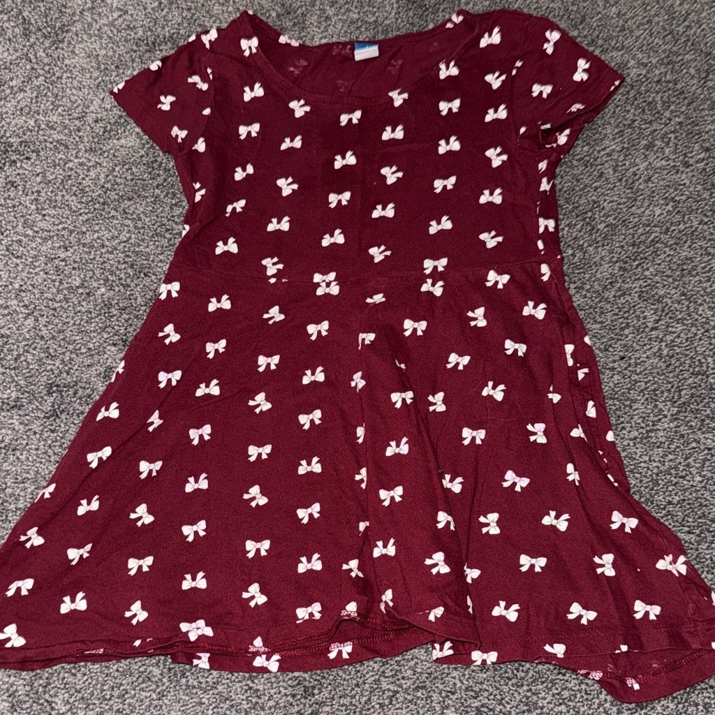 Old Navy Girls Burgundy Bow Print Dress With Pockets Size S (67)